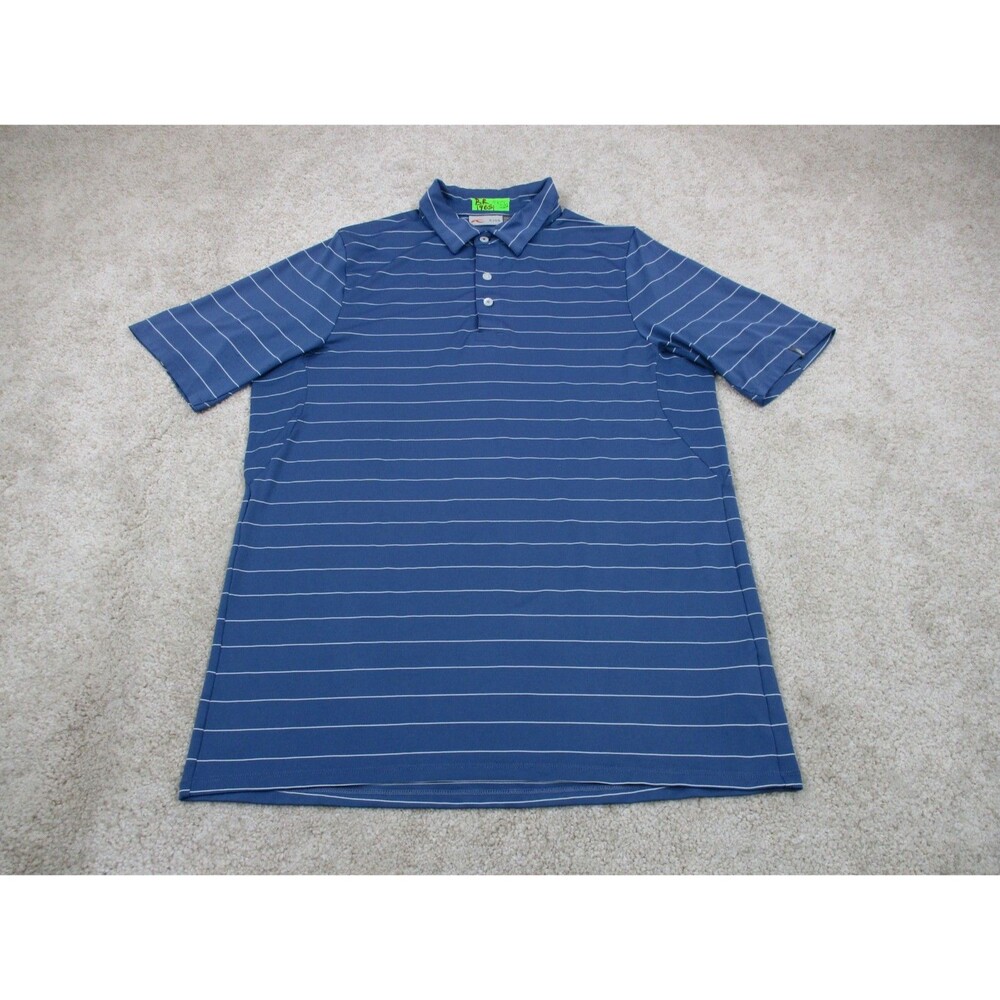 KJUS Polo Shirt Mens Medium 50 Blue White Striped Performance Comfort UPF Golf*
